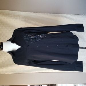 Addiction Signature Series Black Suede/Embellish Men's Long-sleeve Shirt Size L